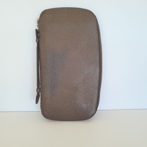 LOUIS VUITTON LV Brown Zip Around Wallet Organizer Atoll Large Clutch Unisex - Picture 1 of 14